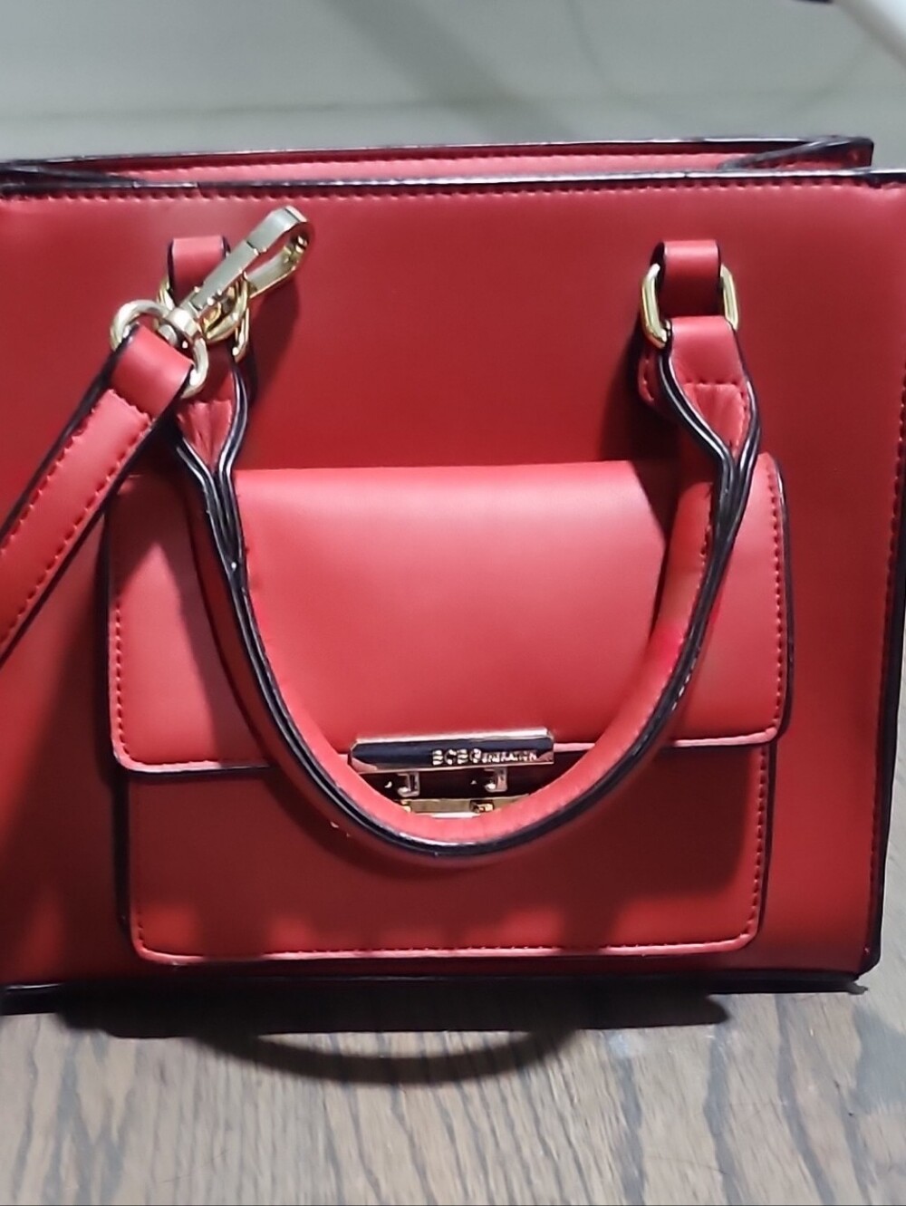 BCBGeneration Red Structured Top-Handle Satchel with Gold Hardware